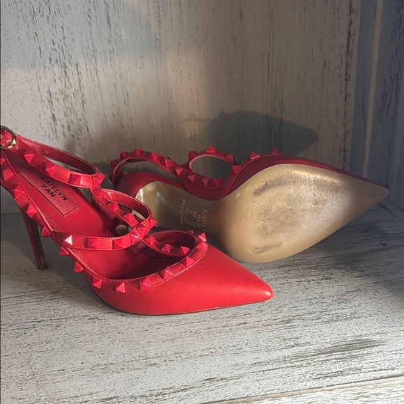 Red Studded Women's Heels - Picture 4 of 5